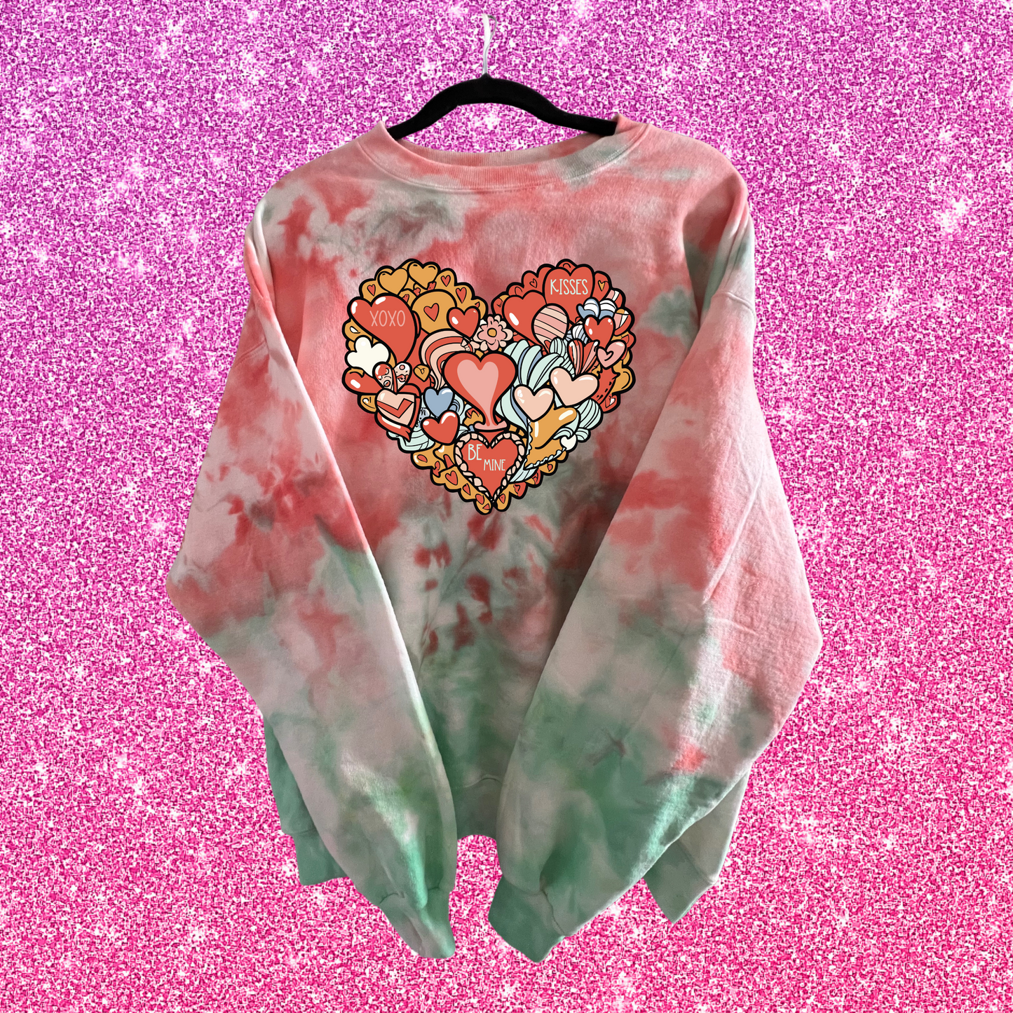 LOVE HEART DOODLE VALENTINE ICE DYE SHIRT & SWEATSHIRT