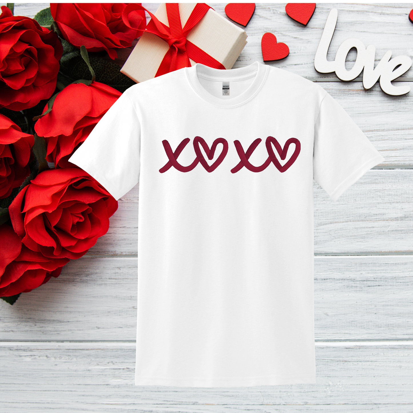 XOXO VALENTINE EMBROIDERED T SHIRT
