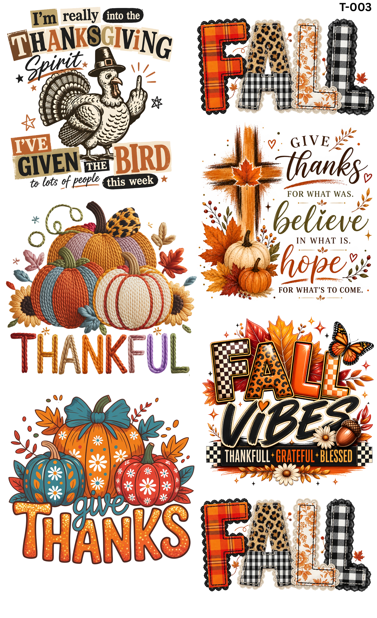 Thanksgiving DTF Transfer Gang Sheet by the Yard | Premium Ready to Press – Fall Collection 2026