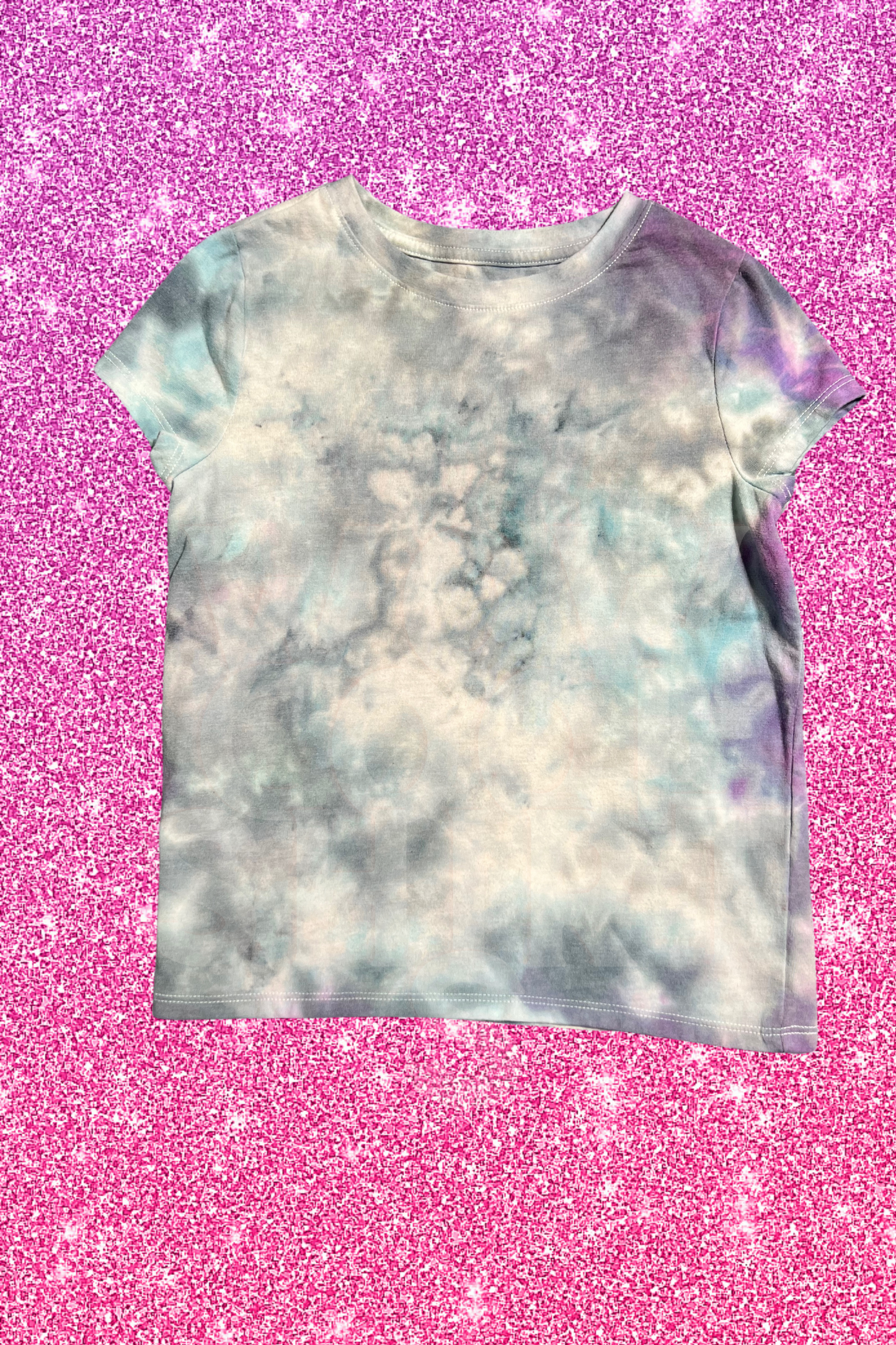 BLUE BLACK AND PURPLE ICE DYE T SHIRT