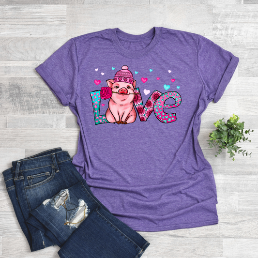 VALENTINE LOVE PIG GRAPHIC T SHIRT