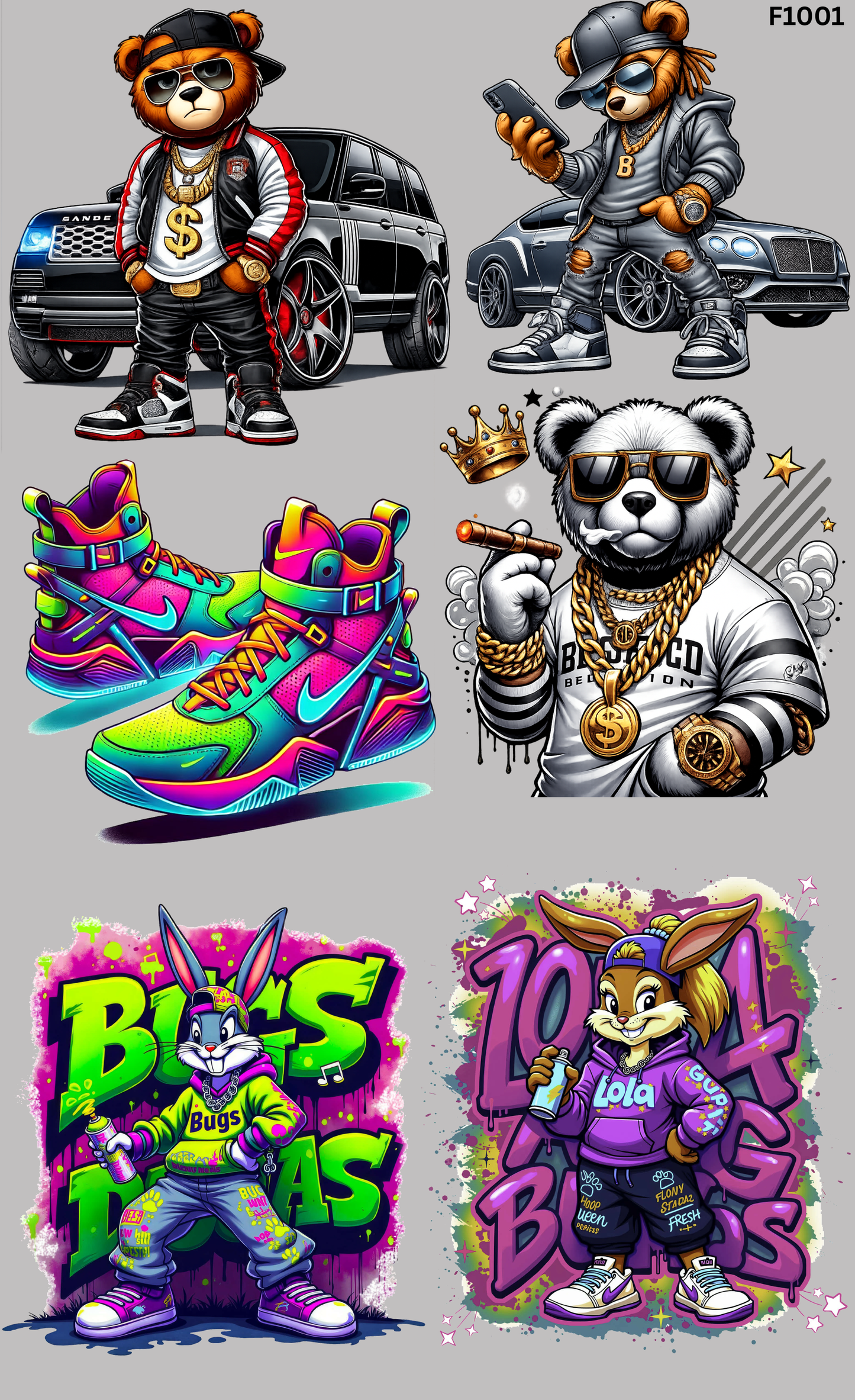Yarda DTF Premium Urban Street Collection – Osos, Sneakers, Graffiti & Hip Hop | Diseños Listos para Planchar