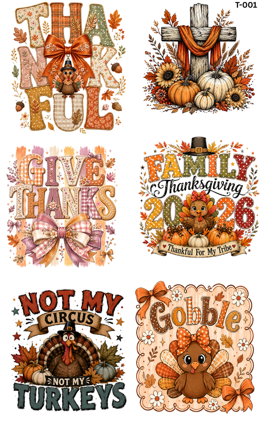 Thanksgiving DTF Transfer Gang Sheet by the Yard | Premium Ready to Press – Fall Collection 2026