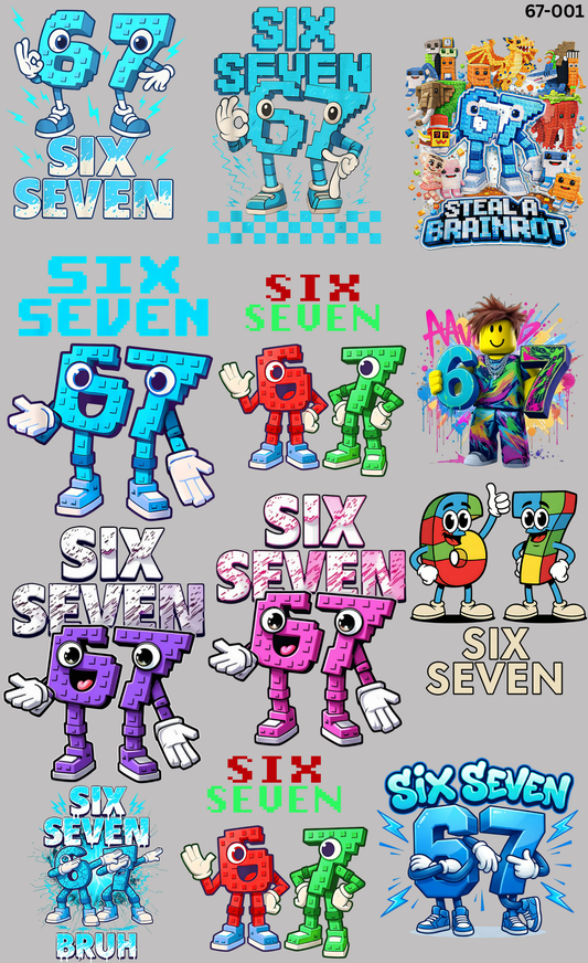 Six Seven #67 Kids DTF Gang Sheet | Video Game Style | Ready to Press | 22" x 36"