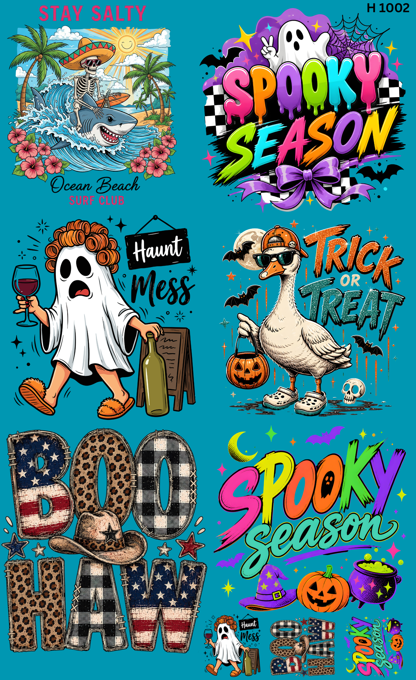 Gang Sheet DTF Halloween Cute Mix | Highland Cow, Ghost, Pumpkin & Pink October | 22x36"