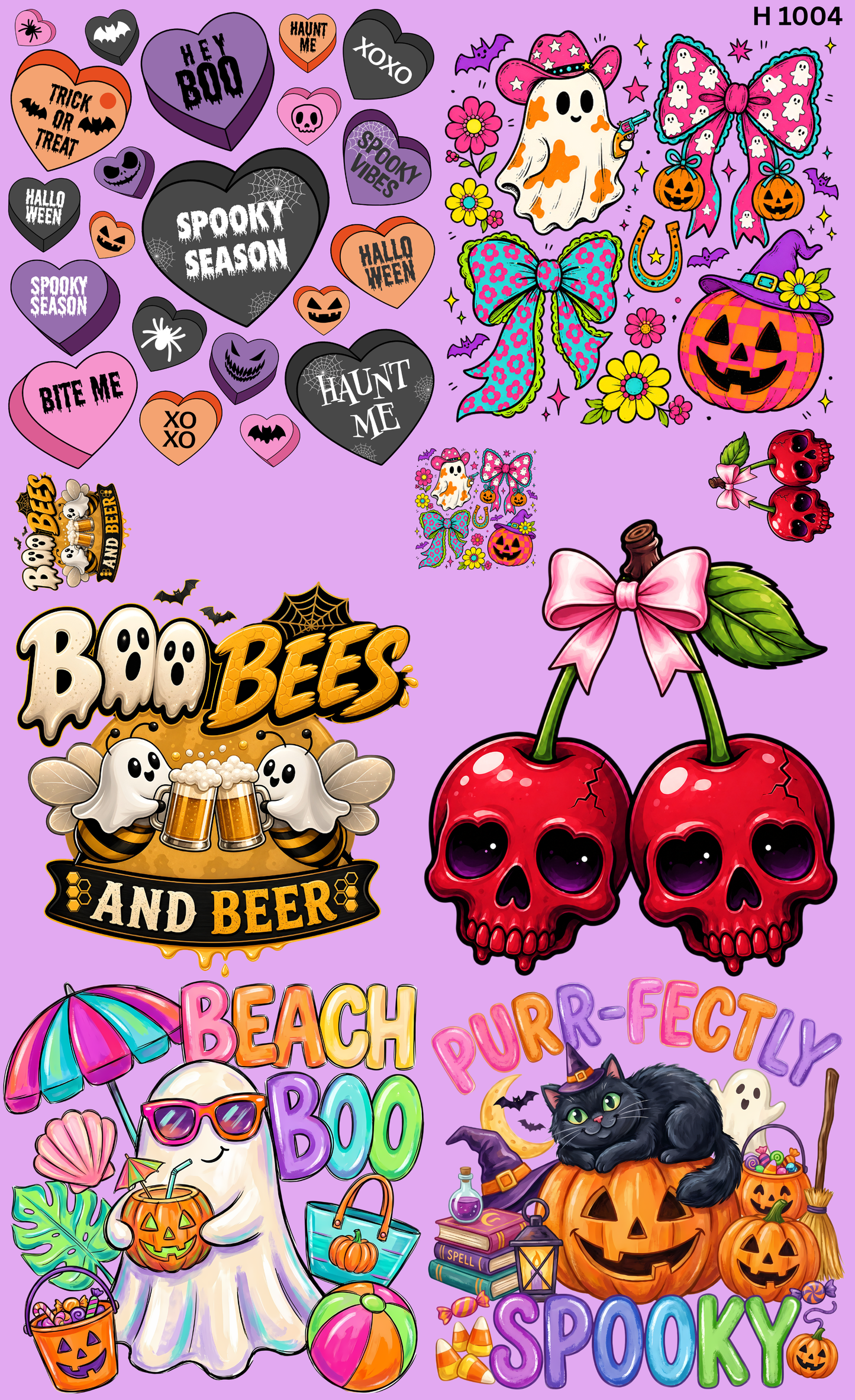 Gang Sheet DTF Halloween Cute Mix | Highland Cow, Ghost, Pumpkin & Pink October | 22x36"